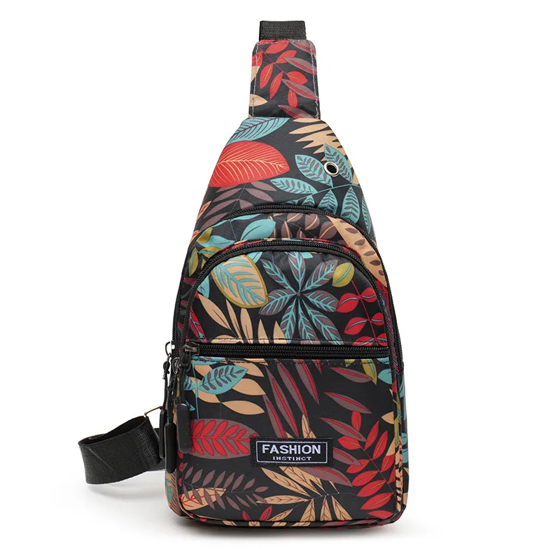 Borsa da viaggio per escursionismo da viaggio all'aperto per donna zaino a tracolla con stampa di foglie floreali colorate, tracolla Multi tasche alla moda B