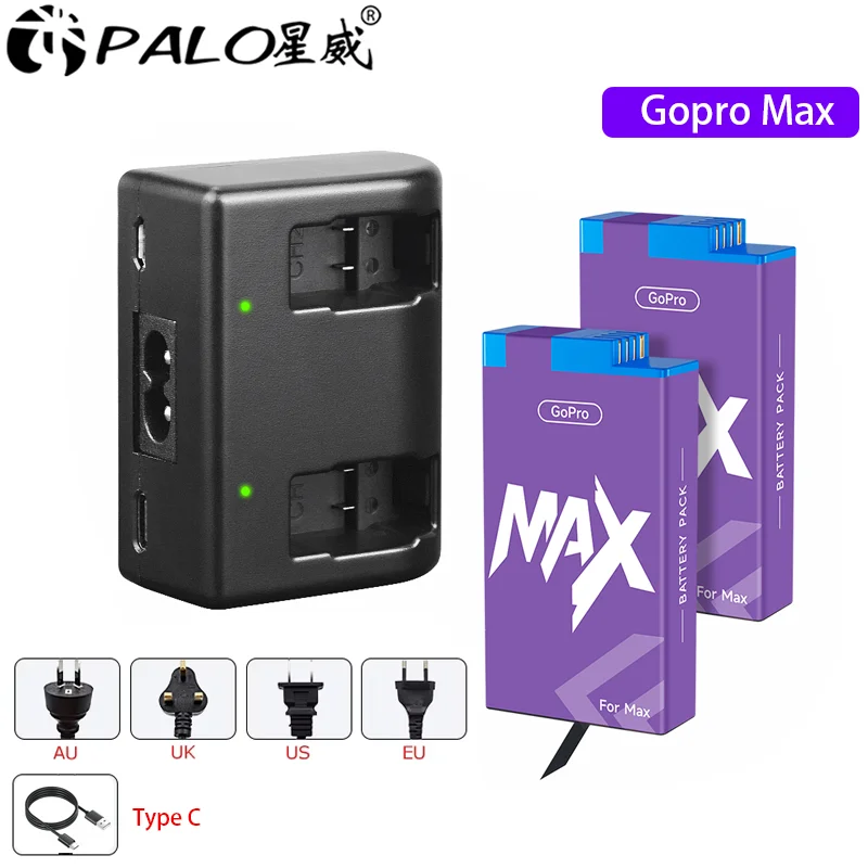 Gopro Max Hero Battery gopro max Digital Camera Batteries+LCD 2 Solts Fast charging Charger For Gopro MAX 360 Camera battery
