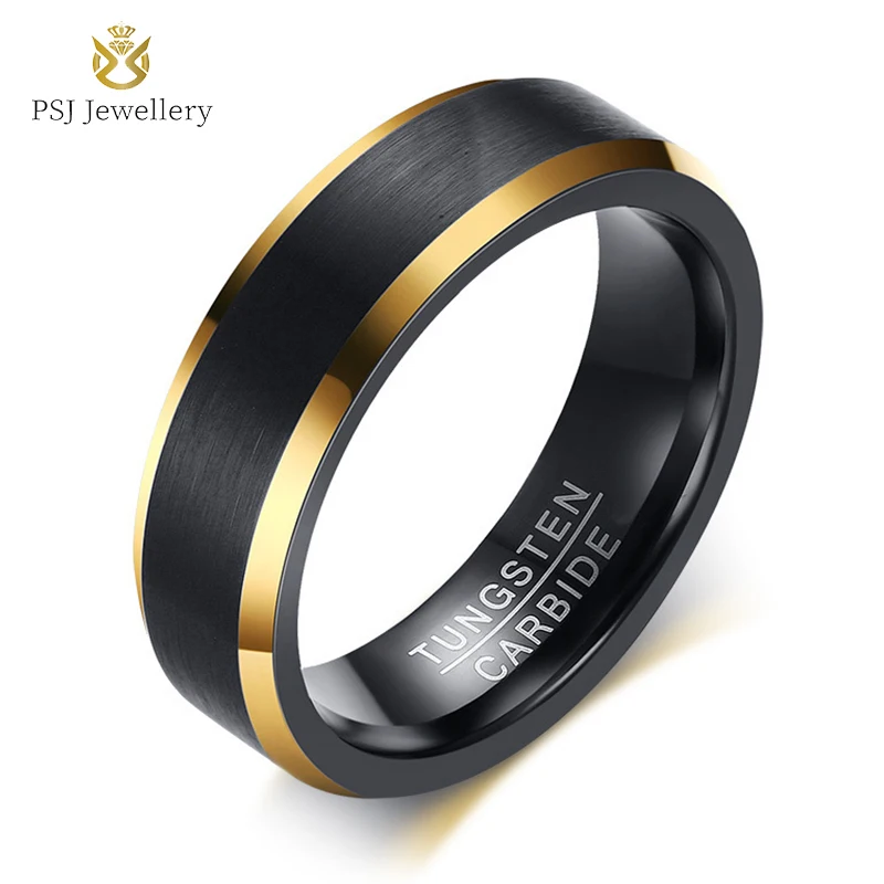 

PSJ Fashion Jewelry 8MM Brushed Black and Gold Plated Tungsten Carbide Rings for Men Wedding