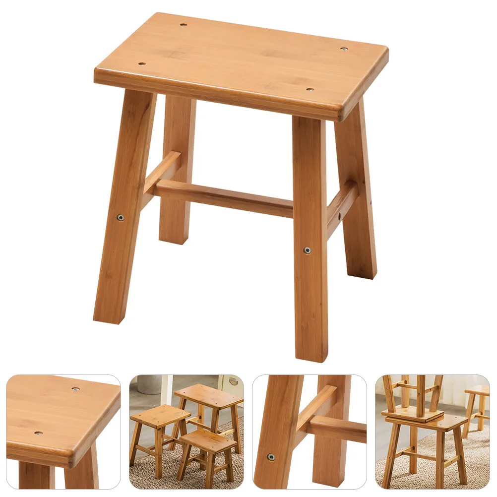

Portable Bamboo Stool Low Anti-Slip Shoe Changing Seat Simple Home Stool Foldable Lightweight Strong Load Capacity