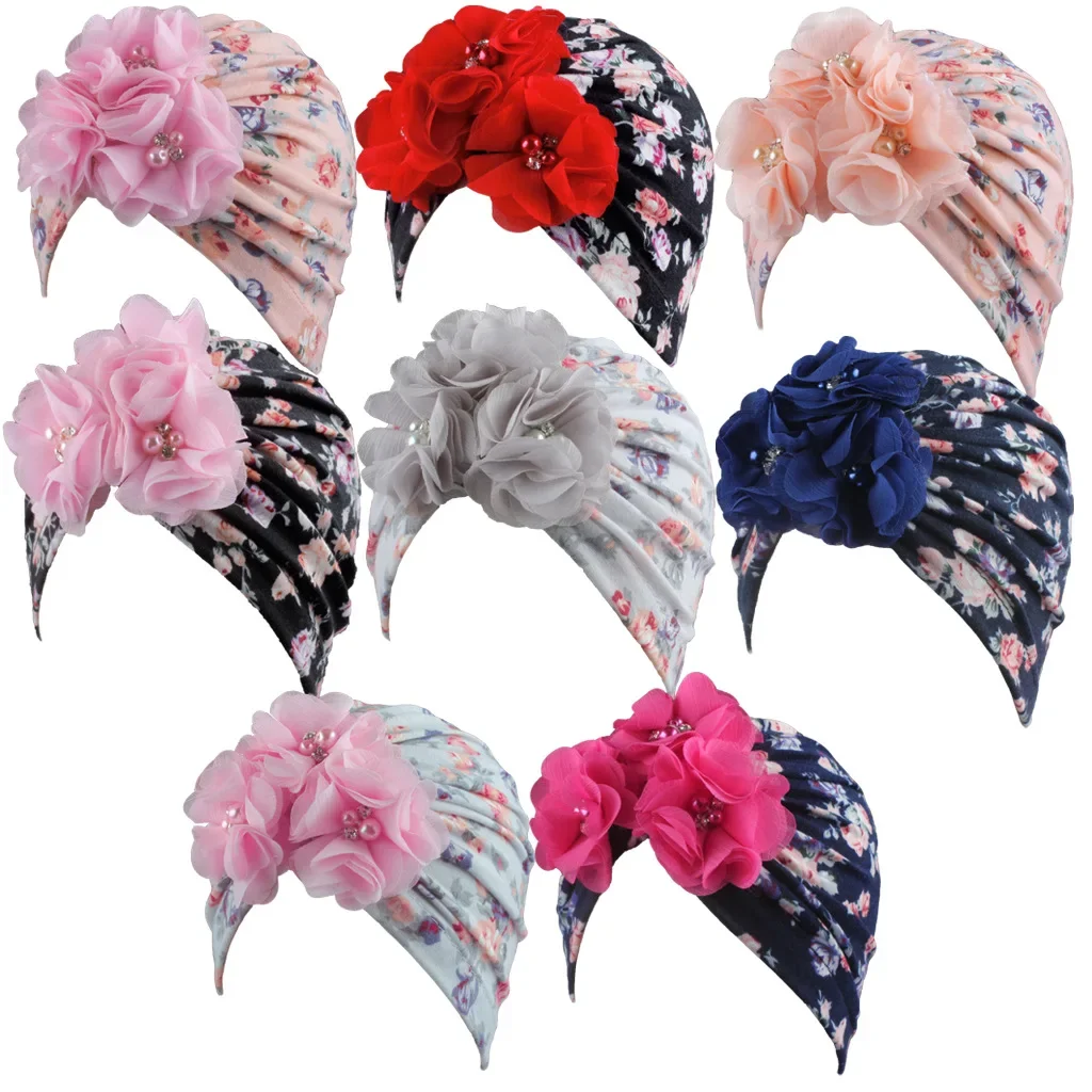 Printed four bead baby print borderless headscarf hat baby hair accessory accessories newborn bebes accesorios recien nacido