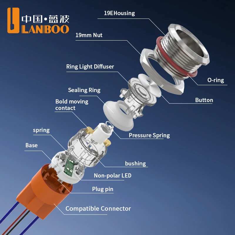 LANBOO 19mm 22mm metal push button switch 16A high current with LED latching or momentary 1NO 4pin  MINI switch