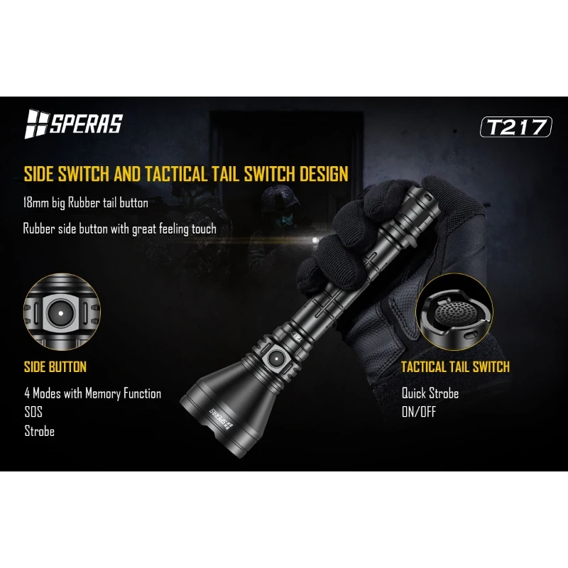 Lanterna de caça com bateria SPERAS T217 21700 1400lm 1400m Lanternas de pesquisa