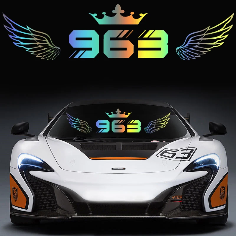 Number 963 with Crown and Wings Pattern Car Sticker Vinyl Decal for Rear Windshield, Car Door and Home Wall Decoration