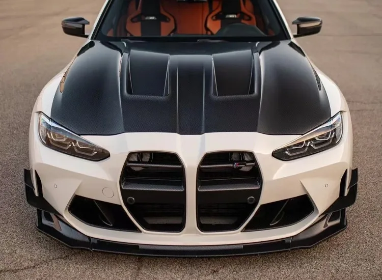 Dry Carbon Fiber Engine Hood Upgrade in Black with Mounting Hardware for M3 G80 G81 M4 G82 G83