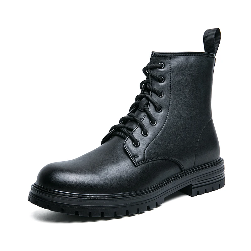 

British style black leather boots men 2023 new thick soled spring and autumn new ankle boots Large toe leather shoes