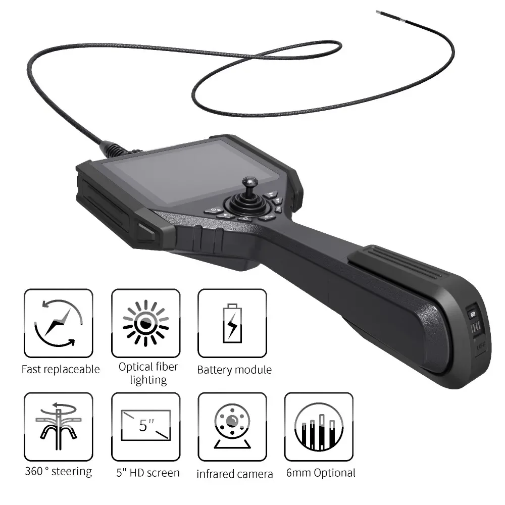 Aangepaste Infrarood Slang Endoscoop, 6Mm 360 Articulatie Optische Vezel Ir Industriële Borescope, 5 Inch Ip67 Videoscoop Camera