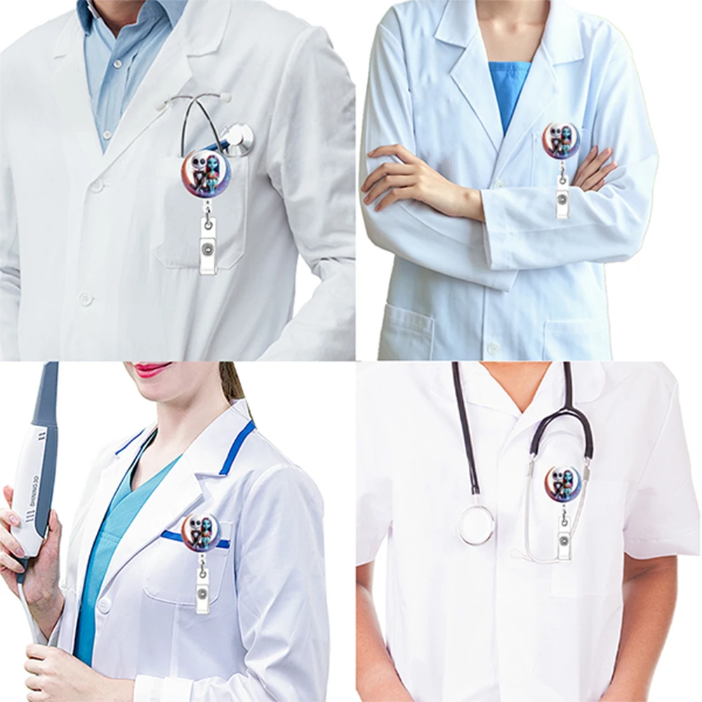 Nuevo acrílico Correctable enfermera insignia desplazamiento moda Navidad Horror noche esqueleto Jack pareja ID titular llavero