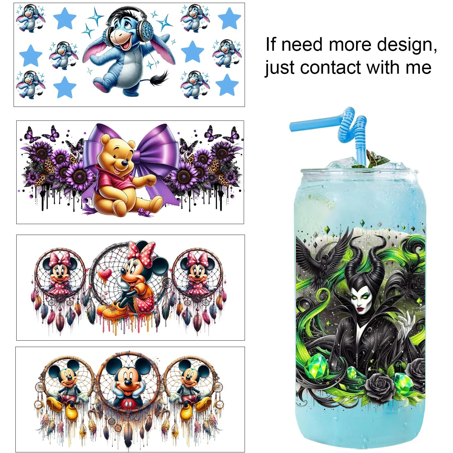 

Cute Mickey Minnie mix design easy peel waterproof DIY Decals 3D transfers uvdtf tumbler seal stickers 16oz uv dtf cup wraps