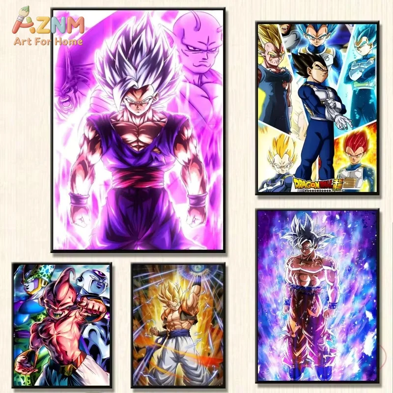 AZNM Dragon Ball Unframed Canvas Print Beast Gohan Vegeta Ultra Instinct Goku Buu Anime Character Wall Art Poster Bedroom Decor