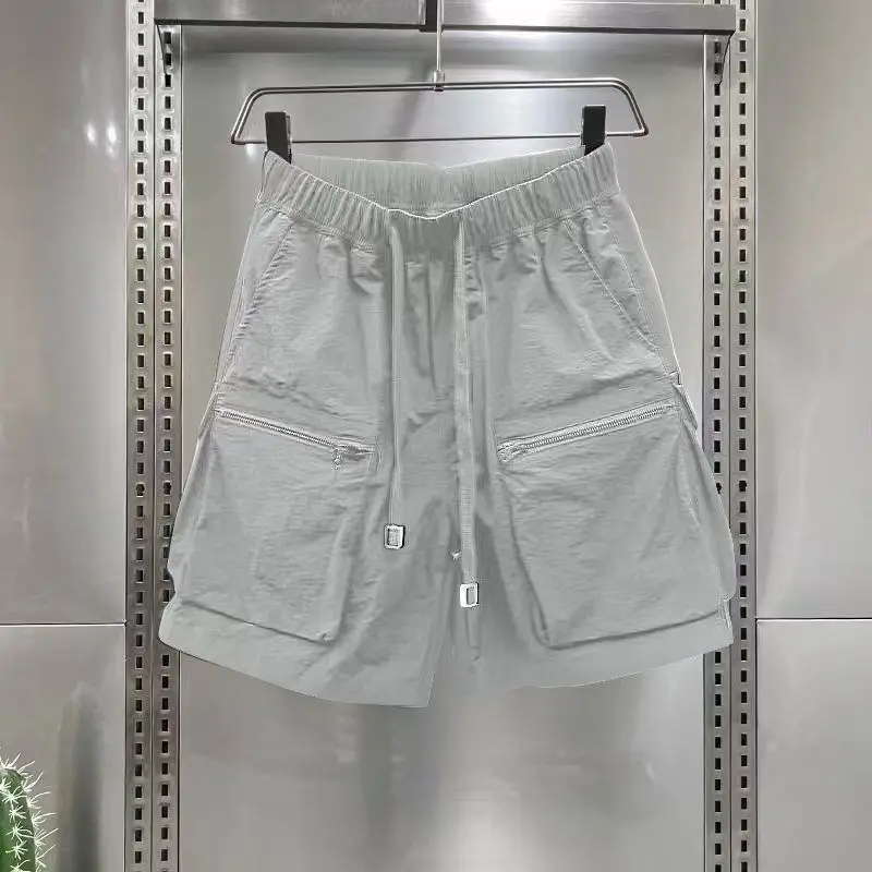 ญี่ปุ่น Retro Men's Multi Pocket Cargo กางเกงขาสั้นฤดูร้อนบางหลวมตรง Casual Jacket Capris Solid Drawstring สั้นกางเกง