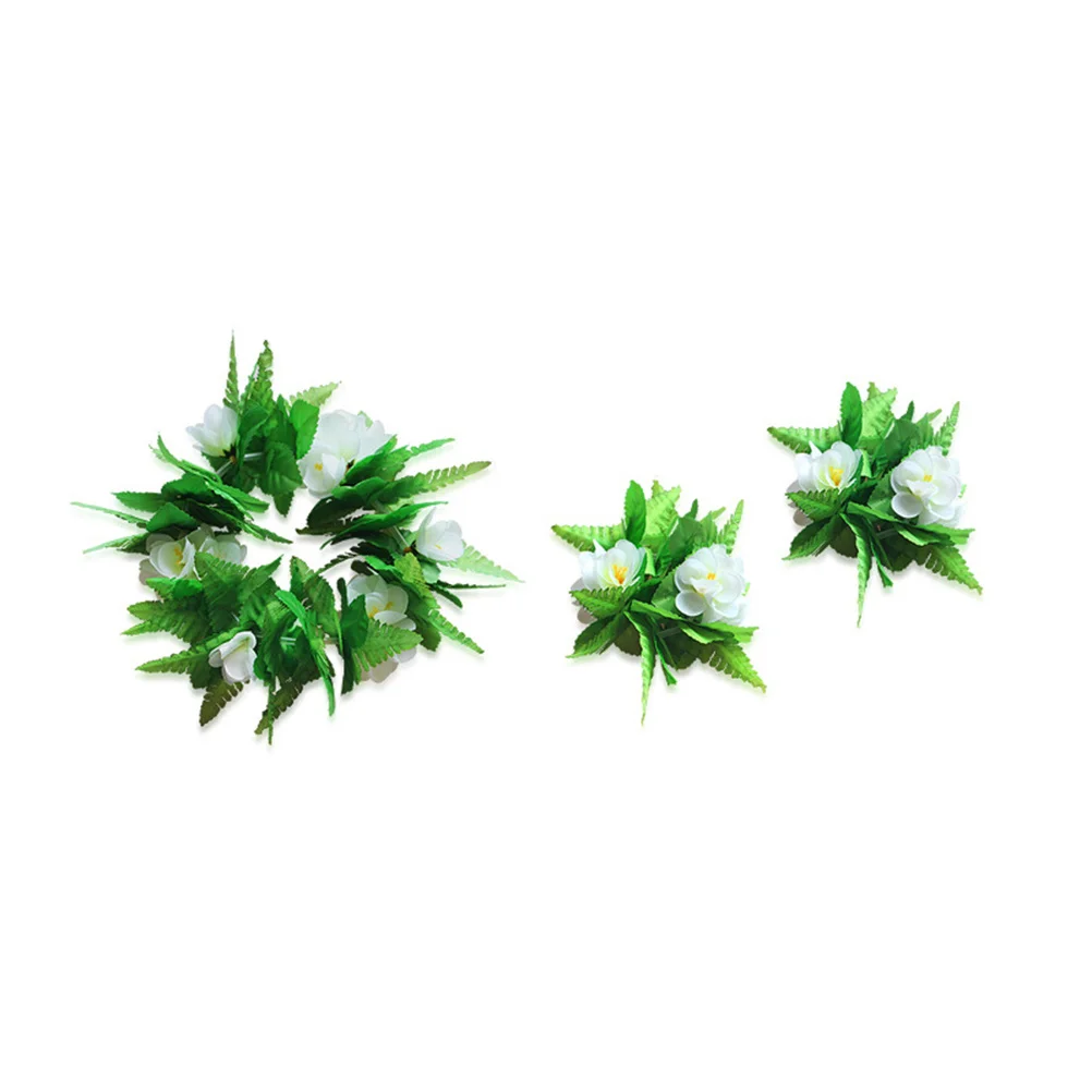 

5Pcs Hula Skirt Hawaiian Leaf Skirt Green Grass Costume Set Adjustable Waist Necklace Bracelet Headband Luau Party