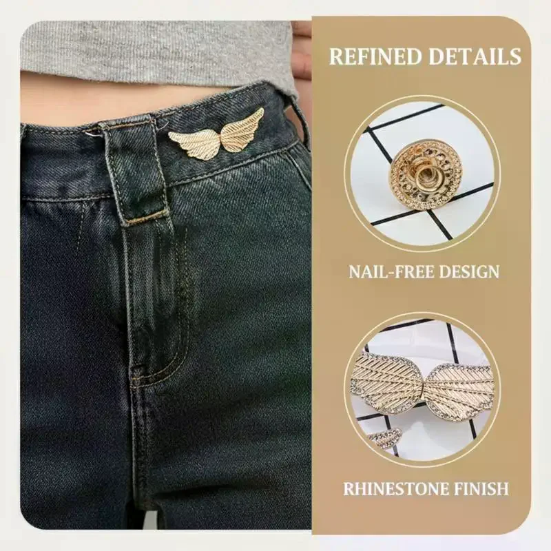 Portable Angel Wings Jeans Waist Button Adjustable Clips For Pant Skirts Waist Tightener Buckle Pin Button Clothing Supplies