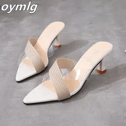 Pointed Toe wysokie obcasy klapki damskie Lady Slip On Casual galaretki buty letnie damskie sandały PVC przezroczyste buty z kryształkami kobieta