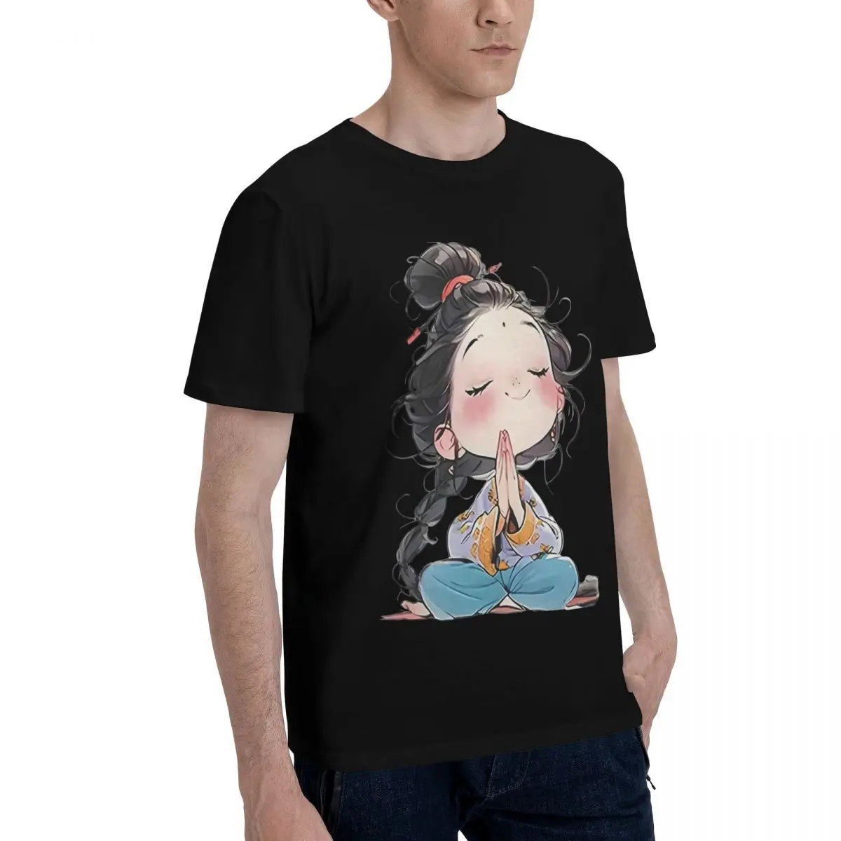 Cute Cartoon Girl Praying Move T-shirts Activity competition Kemp Classic Vintage Eur Size