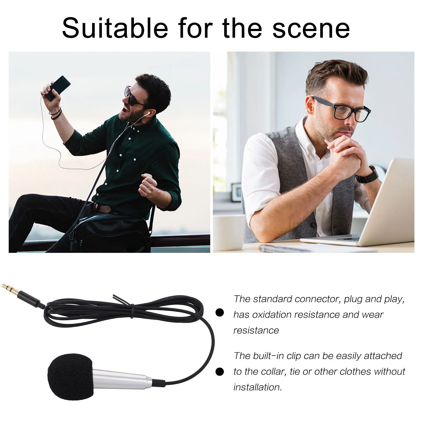 

Mini Metal Phone Microphone Silver Condenser Mic Compact Portable Mini Music Recording Microphone for Smartphone Streaming