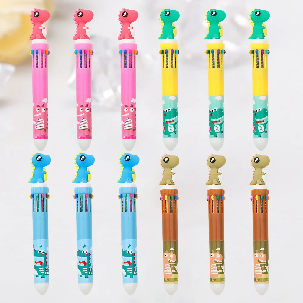 

12 Pcs Colorful Ballpoint Pens Writing Dinosaur Shaped Creative Signing Press Student Stationery Supplies