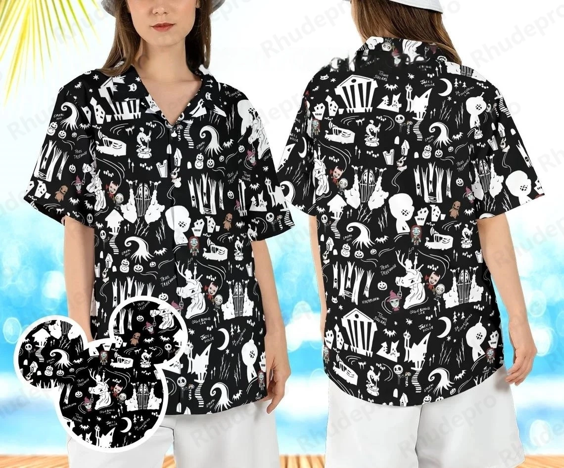 

Disney Summer 2025 Halloween Shirt New Fashion Casual Short Sleeved Shirt Men's And Women's Beach Shirts Hawaiian Shirt
