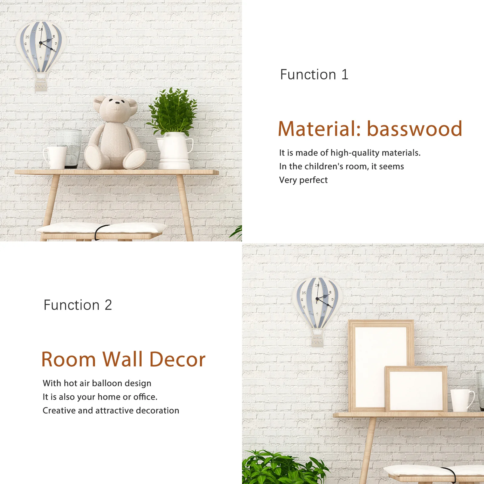 

Silent Wall Clock Hot Air Balloon Design Mute Decorative Clock For Bedroom Kids Room Home Office Wall Decoration