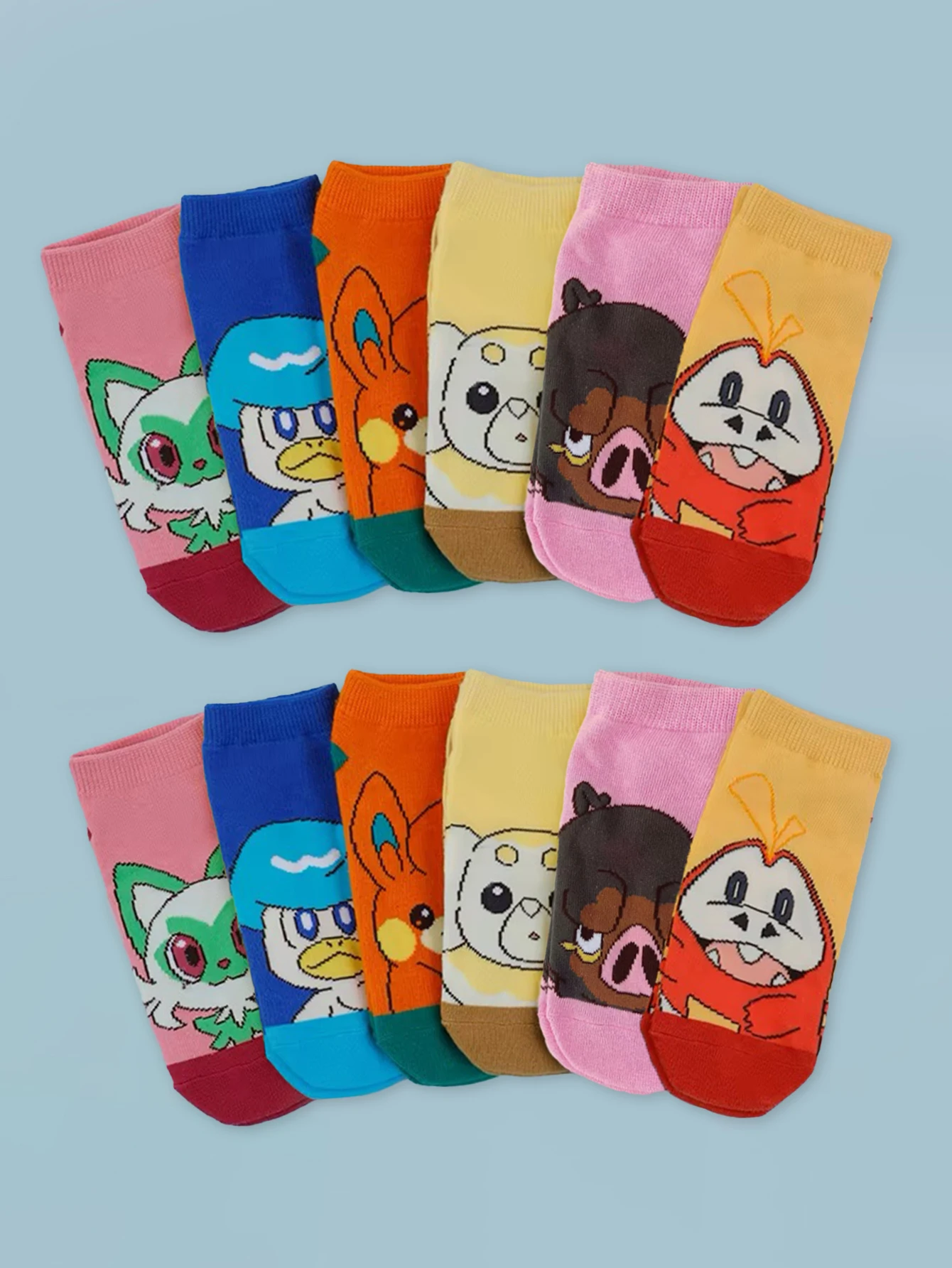 6/12 زوجًا من جوارب قصيرة نسائية غير رسمية ماصة قابلة للتنفس من Miniso الجديدة Pok é mon بنمط كرتوني