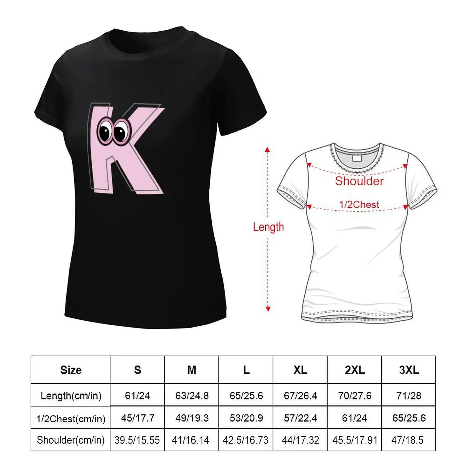 Pink letter K with eyes T-Shirt plain tops Summer Women's clothing