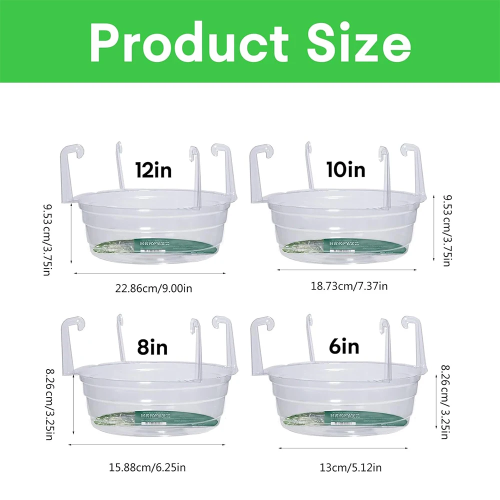 Hanging Basket Water Catcher, Hanging Basket Drip Pan with Hooks, Plastic Clear Hanging Basket Tray for Watering, Plastic Plant