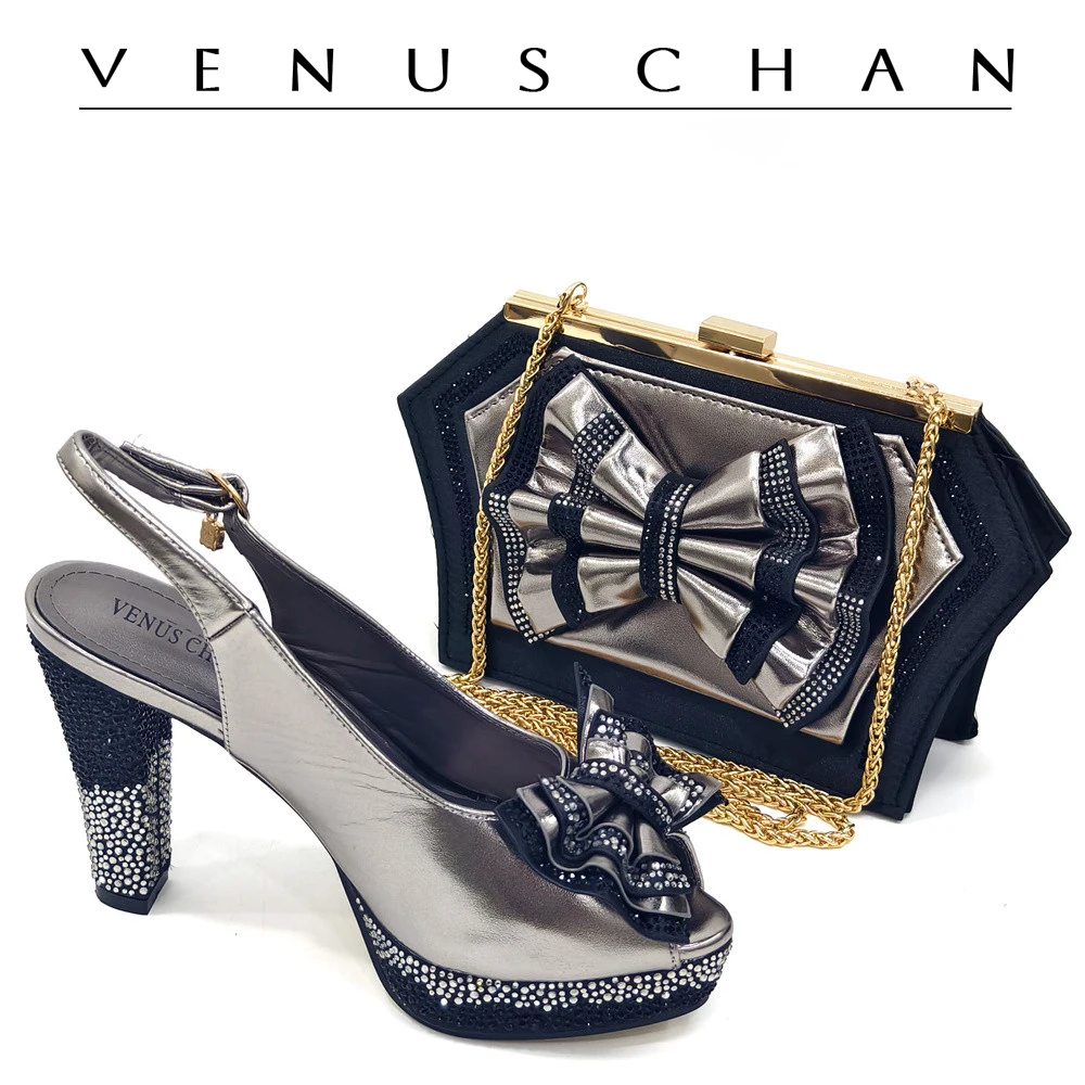 Venus Chan New Italian Design Rhinestone-encrusted Ladies Party Shoes And Bag Sexy High Heels And Dual Purpose Bag Women's Shoes