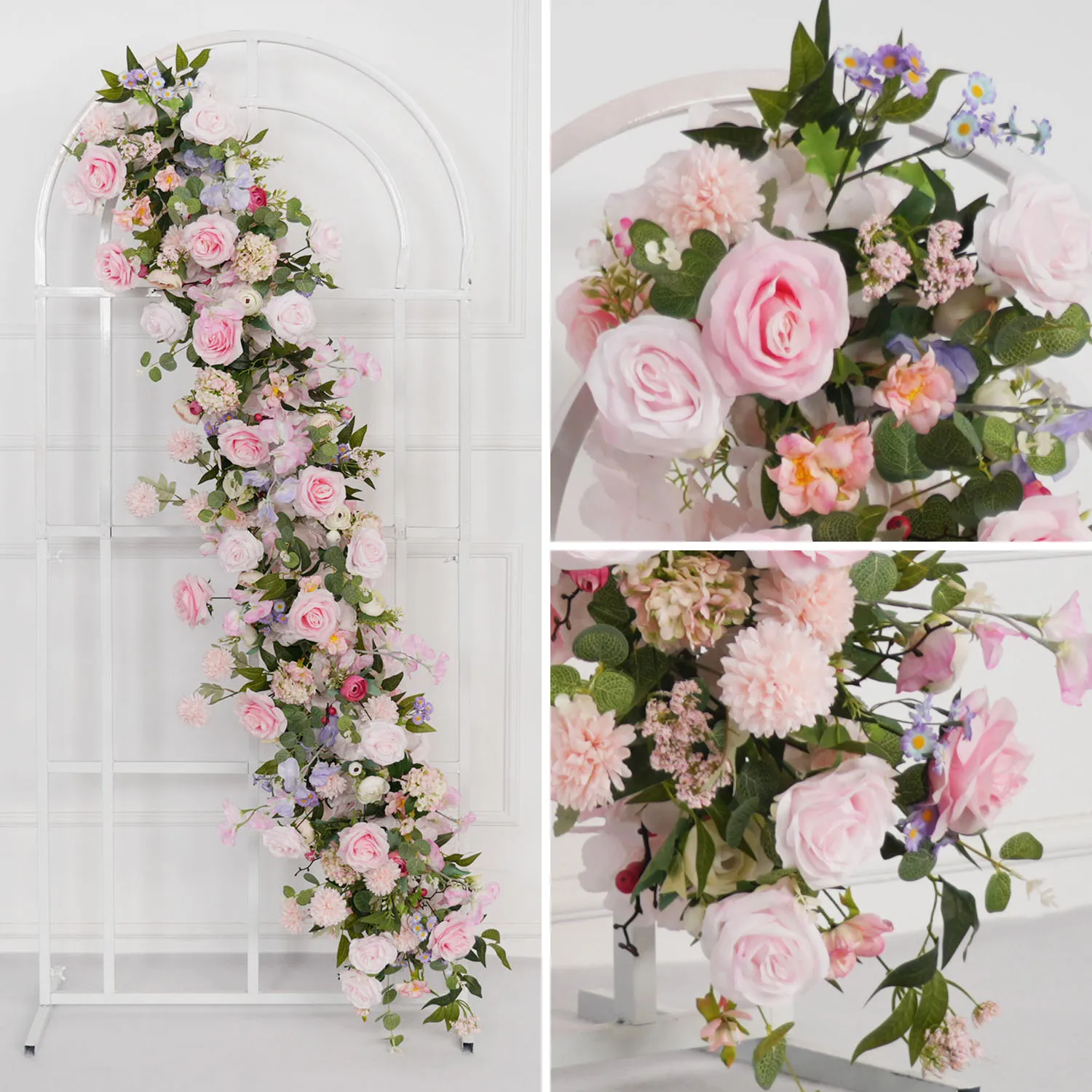 

Uflower Luxury Rose Peony Green Eucalyptus Leaf Wedding Horn Arch Backdrop Decor Floral Arrangement Event Party Props Stage