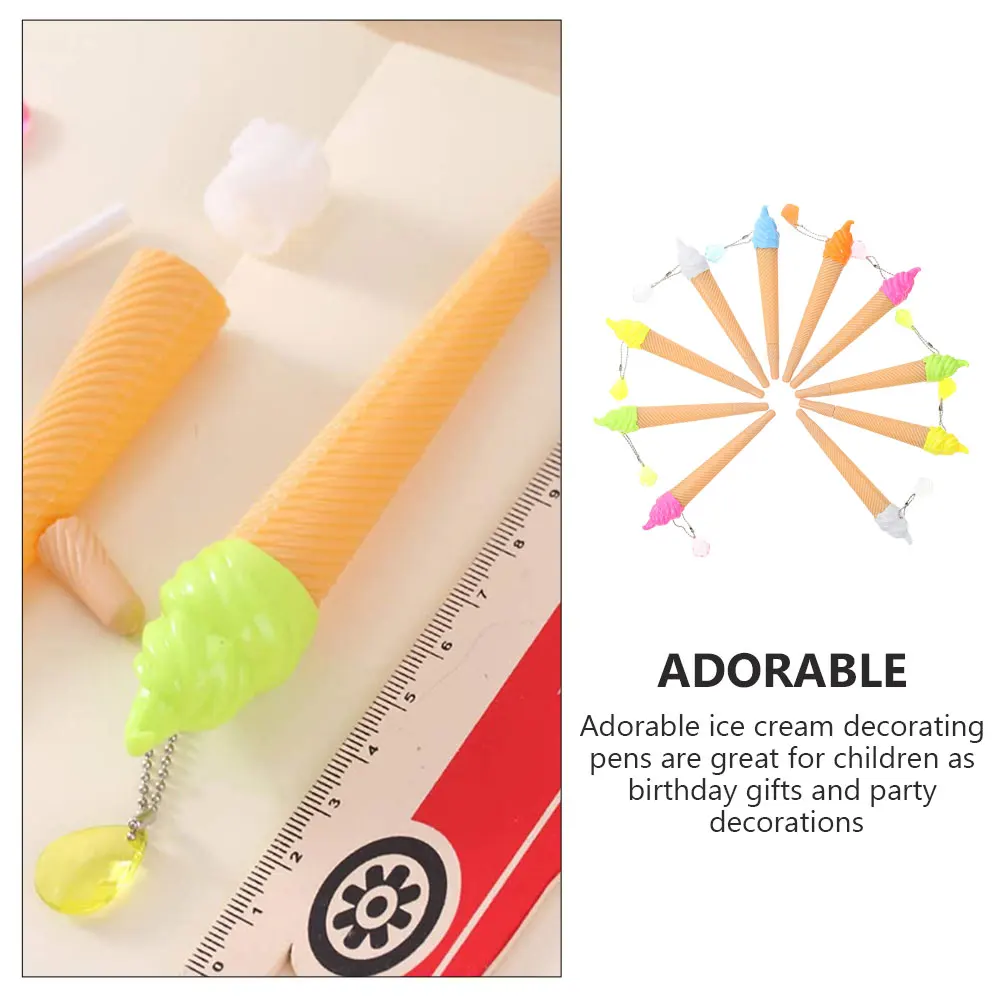 

10pcs Ice Cream Pendant Stationery Cartoon Writing Pens Gel Ink Student Supplies Portable Signature Tools Party Gifts