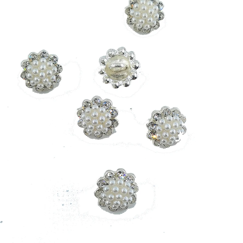 11/15/20MM Elegant Pearl Beaded Flower Design Metal Buttons Of Clothing Wholesale Silver Plated Rhinestone Decor Shank Button