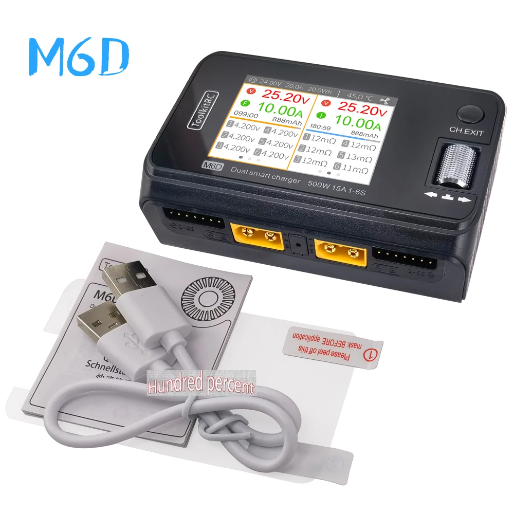 ToolkitRC M6D V3 500W 15A DC Dual Channel MINI Smart Charger Discharger For 1-6S Lipo Battery FPV Model Spare Part Replace