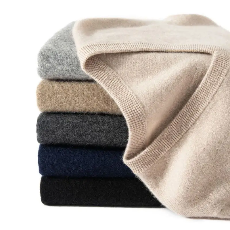 New Sweatwear Men's V Neck Basic Solid Color Sweaters Round Neck Elastic Pullovers Warm Autumn Knitted Oversized Sweater Men