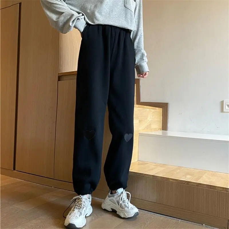 Spring Autumn Korean Version High Waist Draped Loose Casual Drawstring Pants Slim Wide Leg Straight Sports Pants Women Heart