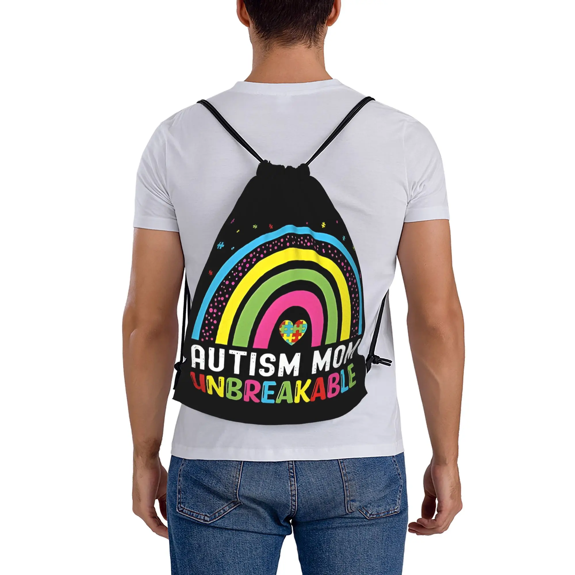 Autism Mom Unbreakable  Autism Awareness  Portable Shopping Drawstring Backpack Riding Backpack Gym Clothes Drawstring Bags