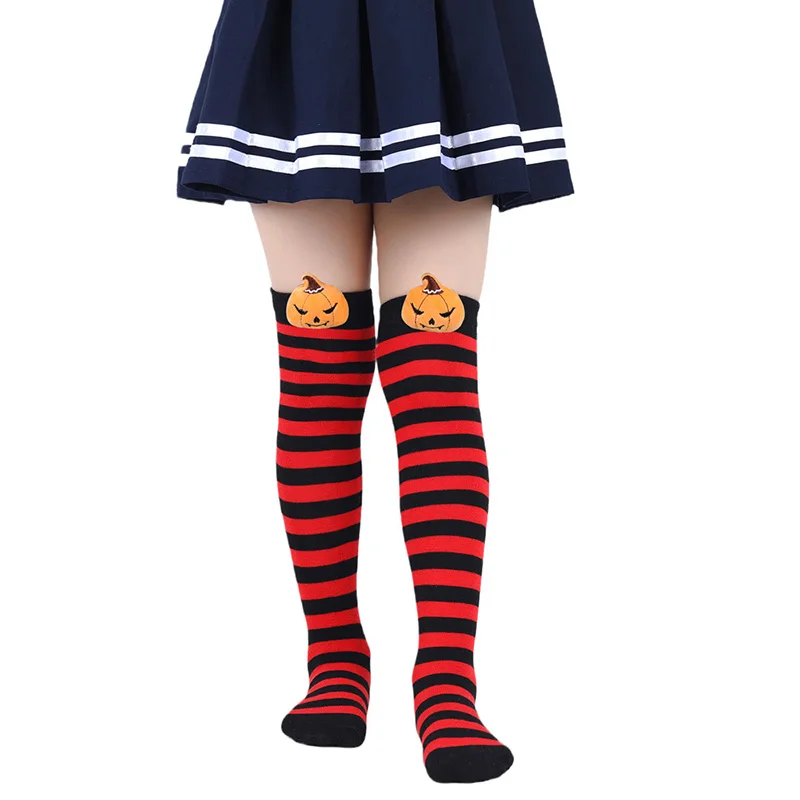 Kids Knee High Socks Cotton Halloween Long Tube Girls Knee Socks Stripes Harajuku Socks Boys Girls Striped Color