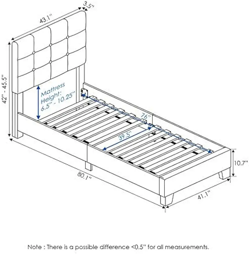 Lavale Knop Getuft Gestoffeerd Platform Bed Frame, Tweeling, Steen