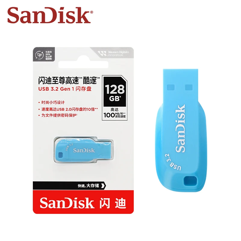 Флэш-накопитель SanDisk CZ410 USB 3.2 Gen 1 серии Макс. 100 Мбит/с, 32 ГБ, 64 ГБ, 128 ГБ, 256 ГБ, скорость передачи данных, USB-накопитель для компьютера