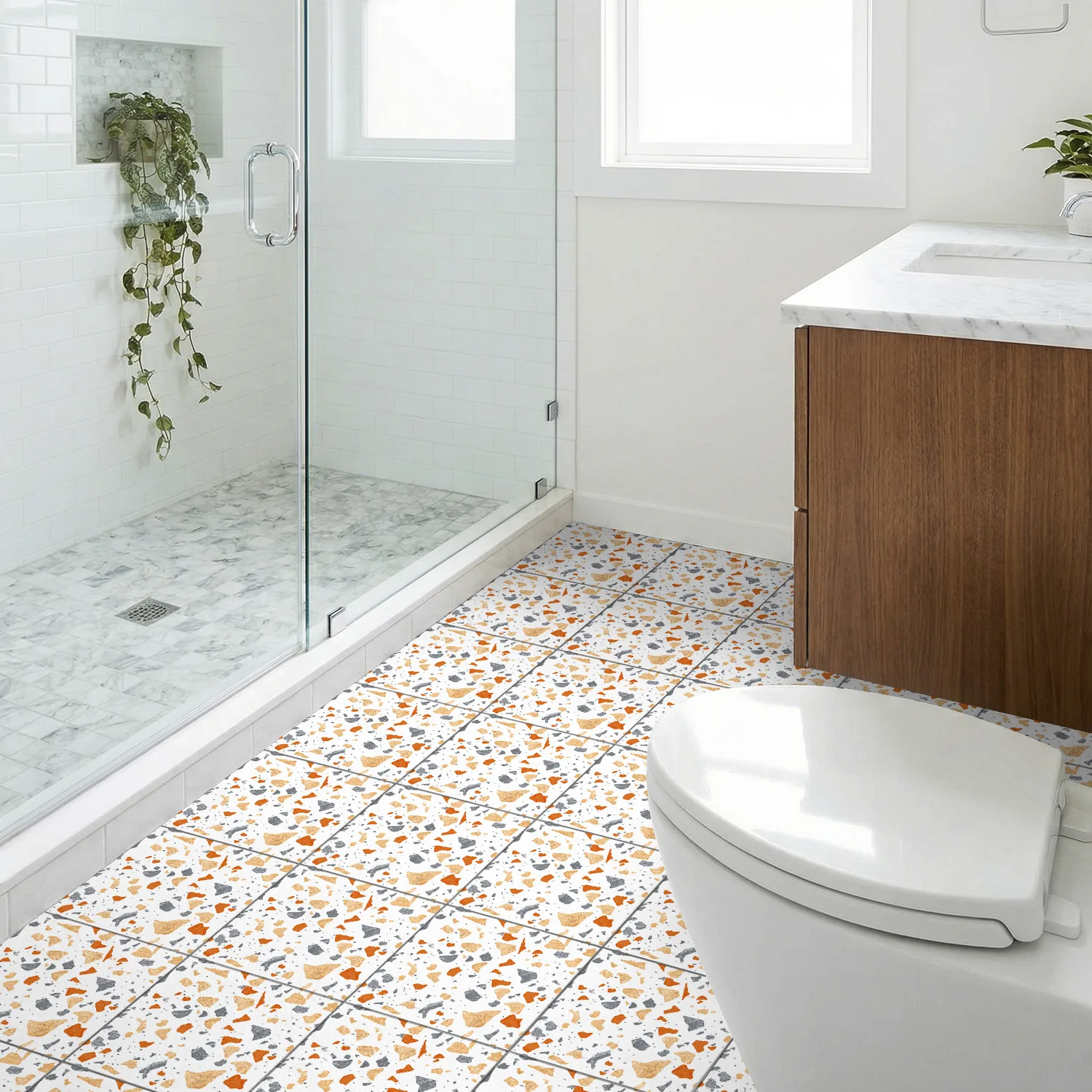 20cm/30cm Thickened Terrazzo pattern Tile Floor Stickers For Bathroom Kitchen Renovation, Peel and Stick Wall Decoration Sticker