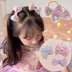 2PCS New Quicksand Bow Girls Kids Elastic Hair Bands Children Cute Hair Ties Princess Hair Accessories Baby Headwear