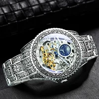 Forsining, relojes mecánicos de lujo con esqueleto dorado, fase lunar, Tourbillon luminoso grabado Retro, reloj automático para hombre, correa de acero