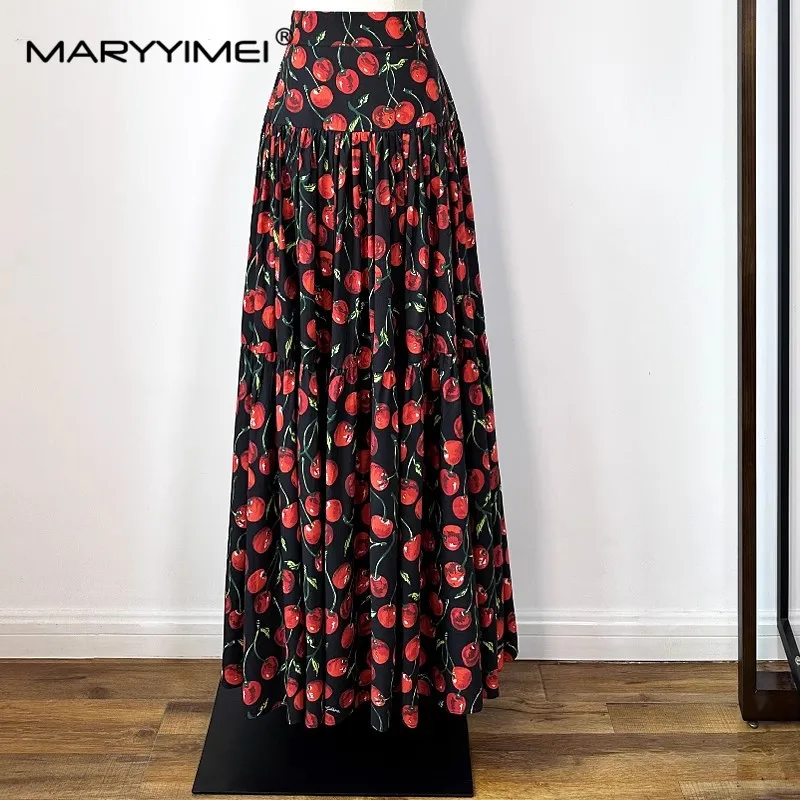 MARYYIMEI Pure cotton natural material Fashion New Spring Summer Women's Elegant Fruit Print Casual High waisted Cotton Skirt