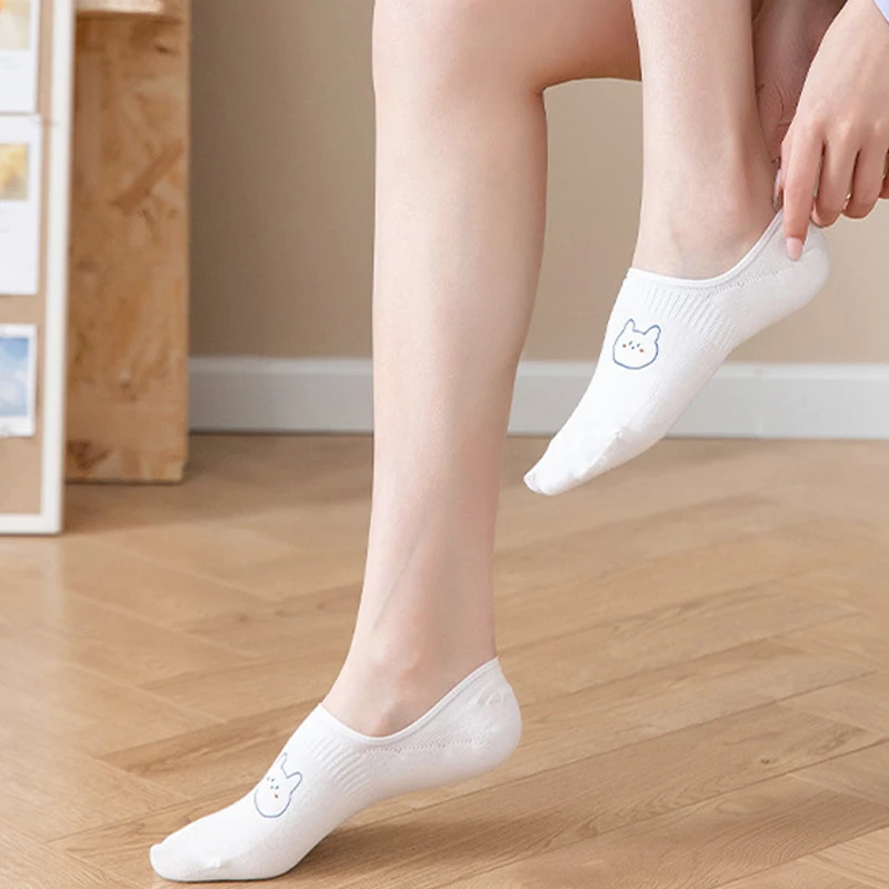 

2 шт., носки с изображением кролика, коровы и сердца, хлопковые повседневные женские уличные милые носки, короткие носки Happy, белые носки для экипажа