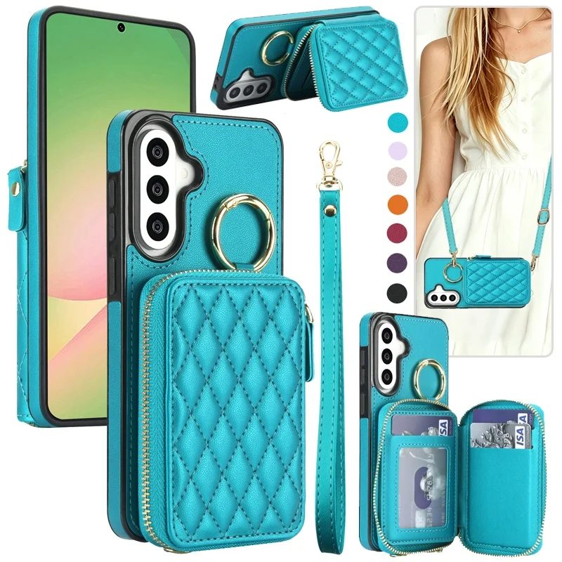 Crossbody Leather Wallet Phone Case for Samsung Galaxy A57 A37 A07 A36 A16 A55 A15 A54 A14 A53 A13 A04S Zipper Ring Cards Cover