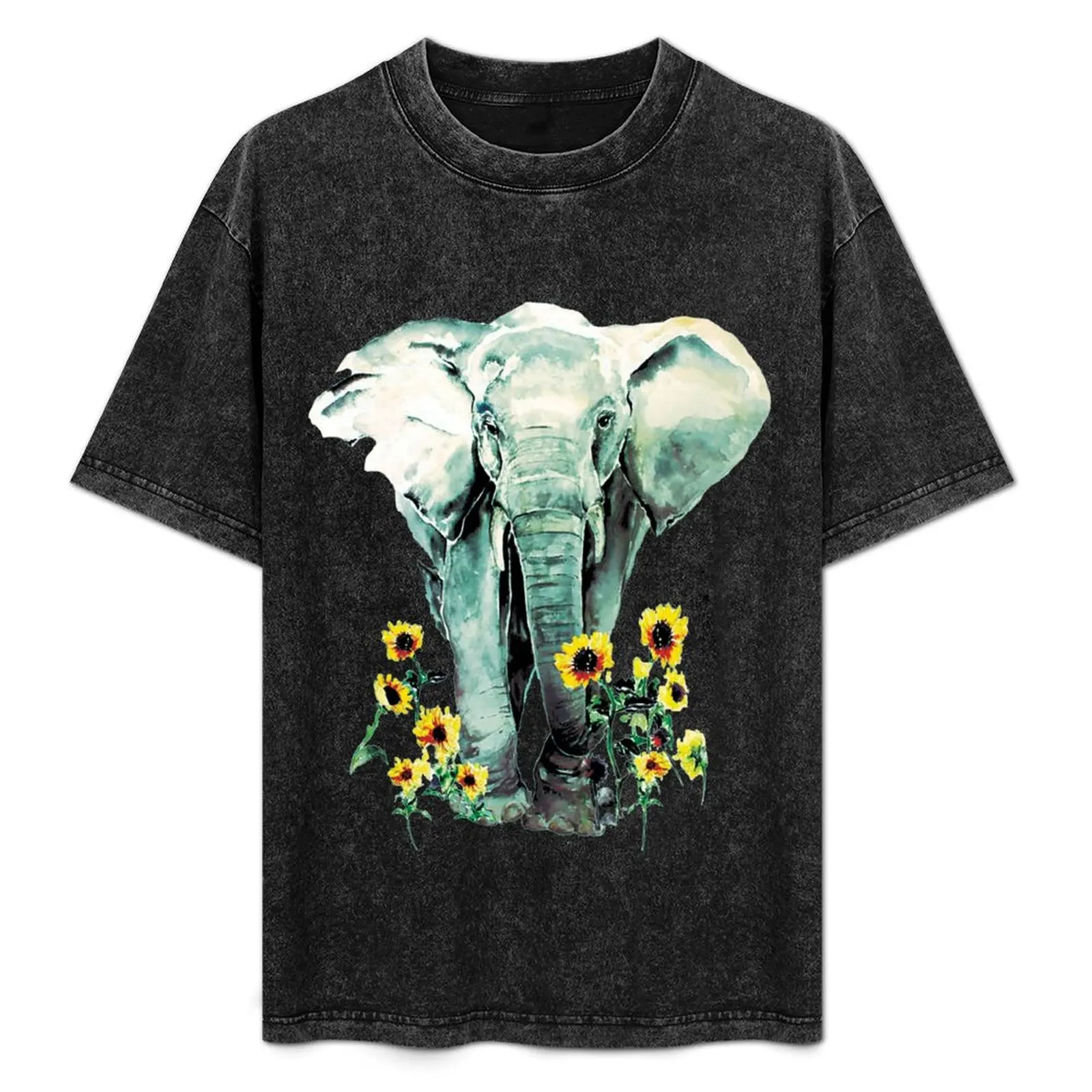 Wild - Elephant with Sunflowers T-Shirt oversized graphic tee street wear funny t shirts men