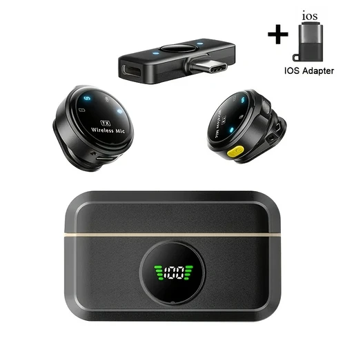Imagen 2 del producto Micrófono Lavalier Inalámbrico para Teléfono, iPhone, Dispositivos Portátiles con Función de Cancelación de Ruido para Grabar Videos Durante Reuniones