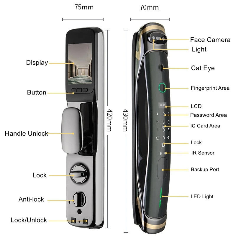 3D Face Recognition Fingerprint Cat Eye Electronic Door Lock Wifi APP Remote Control Home Anti-theft Security IC Card Door Lock