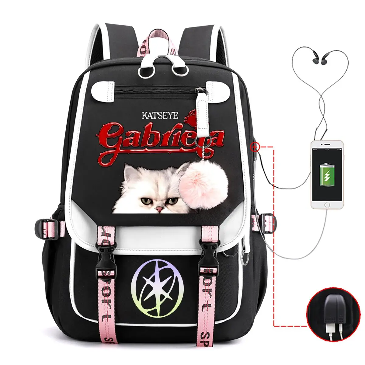 

2026 Girls Katseye Backpack Children Girl Boy Canvas Schoolbag USB Charging Student School Bag Laptop Large Capacity Gifts