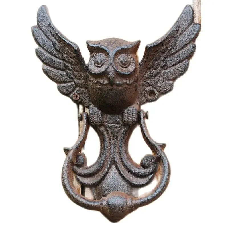 Rustic Owl Cast Iron Door Handle Farm House Accents Heavy Metal Flying Owl Figurines Door Handle Iron  wall shelves