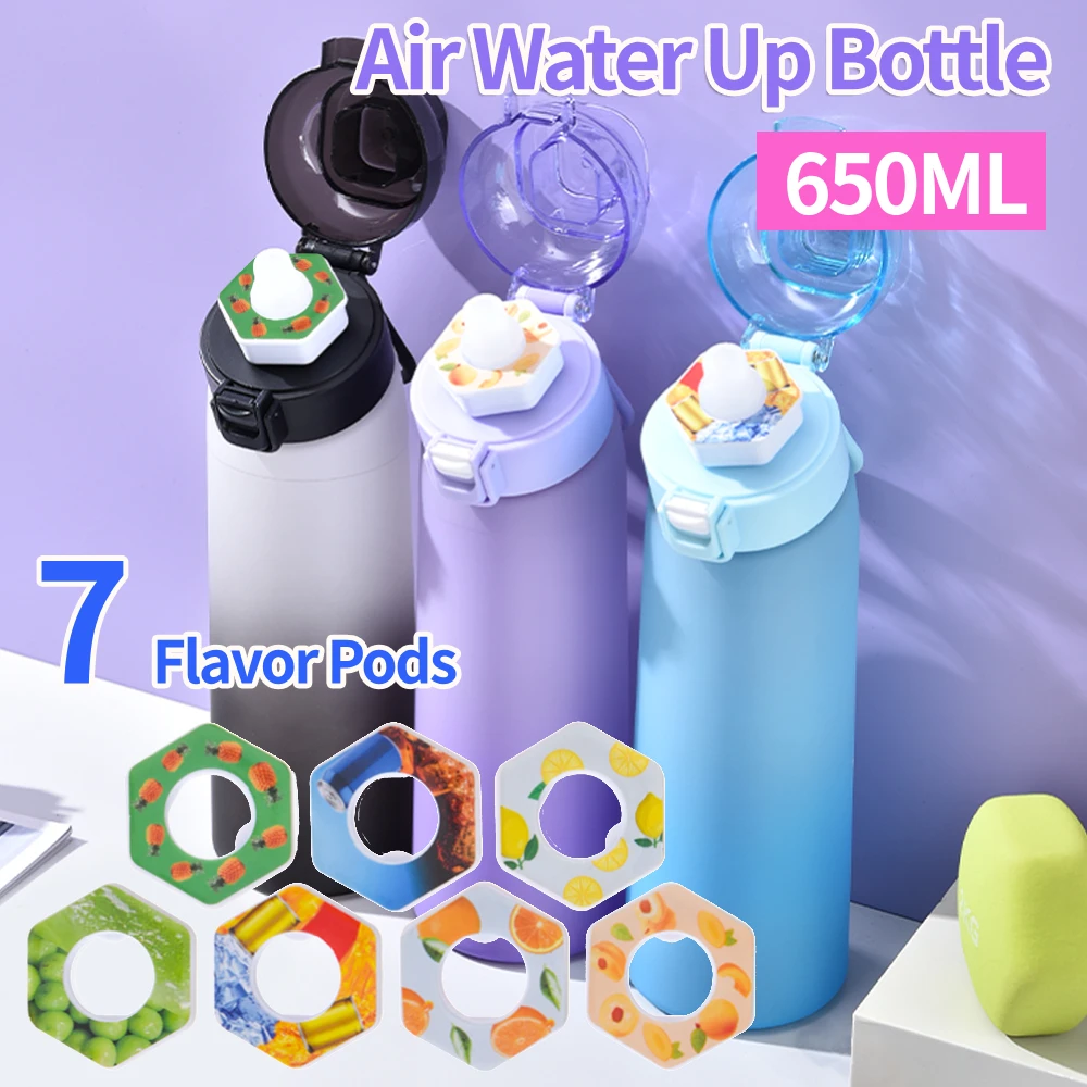 

650ML Air Water Bottle With 7Pcs Random Flavor Pods Portable Transparent With Straw Leak Proof Suitable for Outdoor Sports