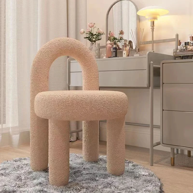 Light Luxury Makeup Chair Modern Simple Living Room Lamb Wool Chair Bedroom Dresser Stool Cream Style Manicure Chair Rgonomic